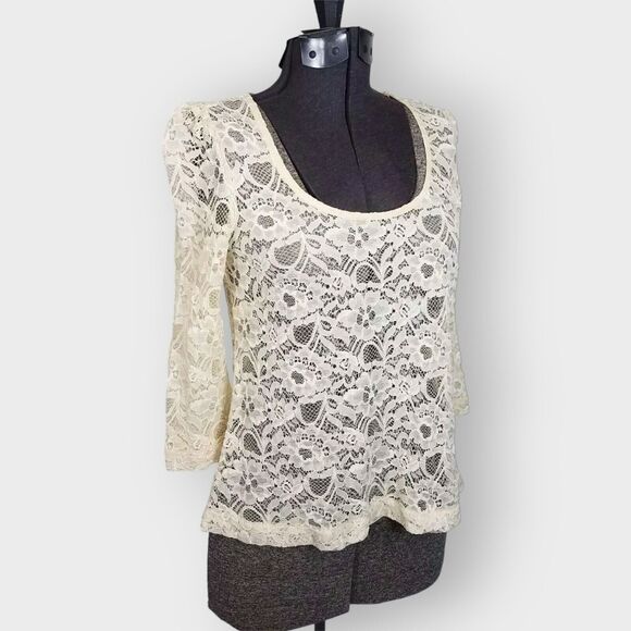 Anthropologie Kimchi Blue Lace Swing Top Ivory Festivals Boho Hippie Size XS - Picture 6 of 7